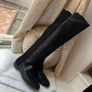 Stuart Weitzman 50/50 Boots - Black Leather and Stretch - Size 10